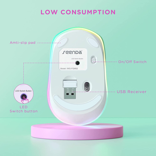 seenda Wireless Mouse, Ultra Silent Rechargeable LED Cordless Mouse with USB Receiver and 3 Adjustable DPI for Kids Laptop Computer Chromebook, Gradient Blue