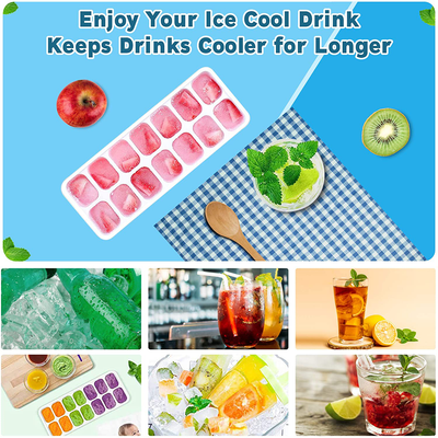 4 Pack Ice Cube Trays, Ice Tray Durable & Flexible, Ice Trays for Freezer, Silicone Ice Cube Tray, 14 Ice Cube Trays for Freezer With Lid, Super Easy Release Stackable BPA Free for Drinks & Cocktail