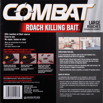 Combat Roach Killing Bait, Large Roach Bait Station, Kills the Nest, Child-Resistant, 8 Count