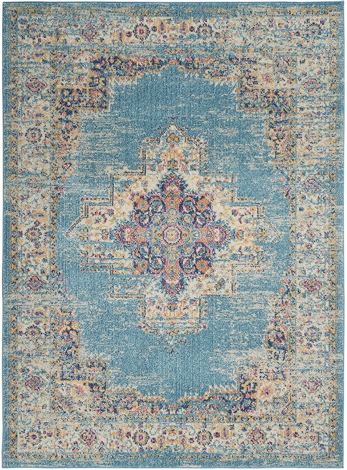 Nourison Passion 5' x 7' Ivory Light Blue Area Rug, 5'3" x 7'3", 7 Feet