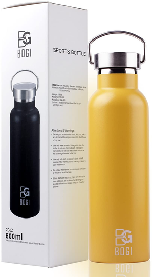 BOGI 20oz Double Wall Vacuum Insulated Stainless Steel Water Bottle-Scratch Resistance&Eco-Friendly for Outdoor Sports Yoga Camping+Straw Flip Cap,2 Straw&Cleaning Brush
