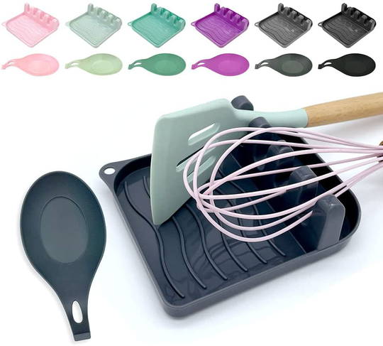 2 Pack Multiple Utensil Spoon Rest with Drip Pad Non-Slip Heat Resistant Kitchen and Grill Spoon Holder