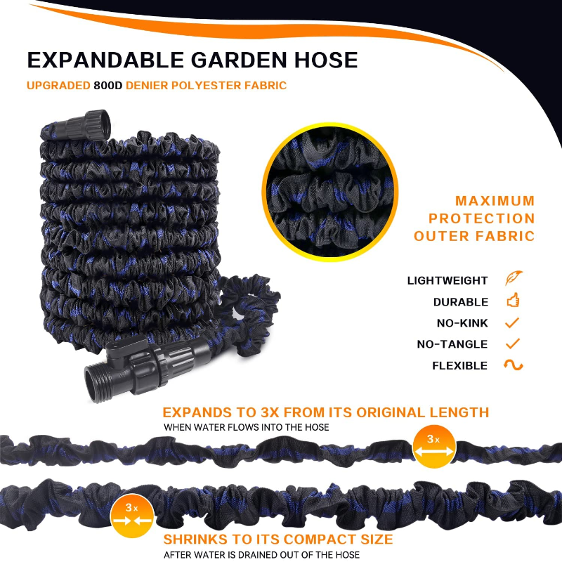 50FT - Expandable Water Hose Flexible Lightweight Hose w/ Durable 4-Layers Latex, Fits All US Standard Nozzle
