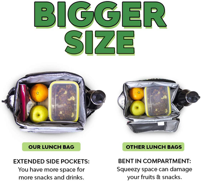 Inspirit Lunch Bag for Women - Mens Lunch Box, 14-Can Meal Prep Lunch Bag, Lunch Bags for Men, Soft Cooler Lunch Tote, Insulated Lunch Box Large Lunch Bag with 2 Silicone Bags (Charcoal Grey)