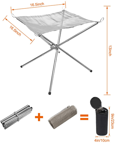 Hoedia Portable Fire Pit Outdoor 16.5 Inch Camping Fire Pit Foldable, Steel Mesh Fire Pits Fireplace for Camping, Outdoor, Patio, Backyard and Garden (Silver)