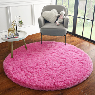 ULTRUG Fluffy Round Rug for Kids Room, Soft Circle Area Rugs for Girls Bedroom, Cute Princess Castle Nursery Rug Shaggy Circular Carpet for Teens Girls Baby Bedroom Home Decor, 4 x 4 Feet Hot Pink