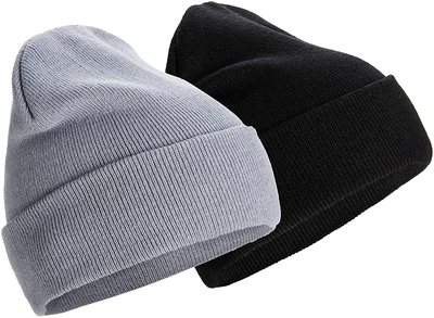 SAFERIN 1 & 2 Packs Unisex Beanie Hat for Men and Women Warm Elasticity Knit Winter Ski Cuffed Plain Hats Cap