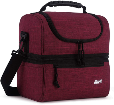 MIER Adult Lunch Box Insulated Lunch Bag Large Cooler Tote Bag for Men, Women, Double Deck Cooler (Dark Red, Large)