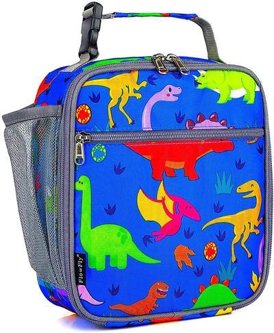 FlowFly Kids Lunch box Insulated Soft Bag Mini Cooler Back to School Thermal Meal Tote Kit for Girls, Boys, Dinosaur