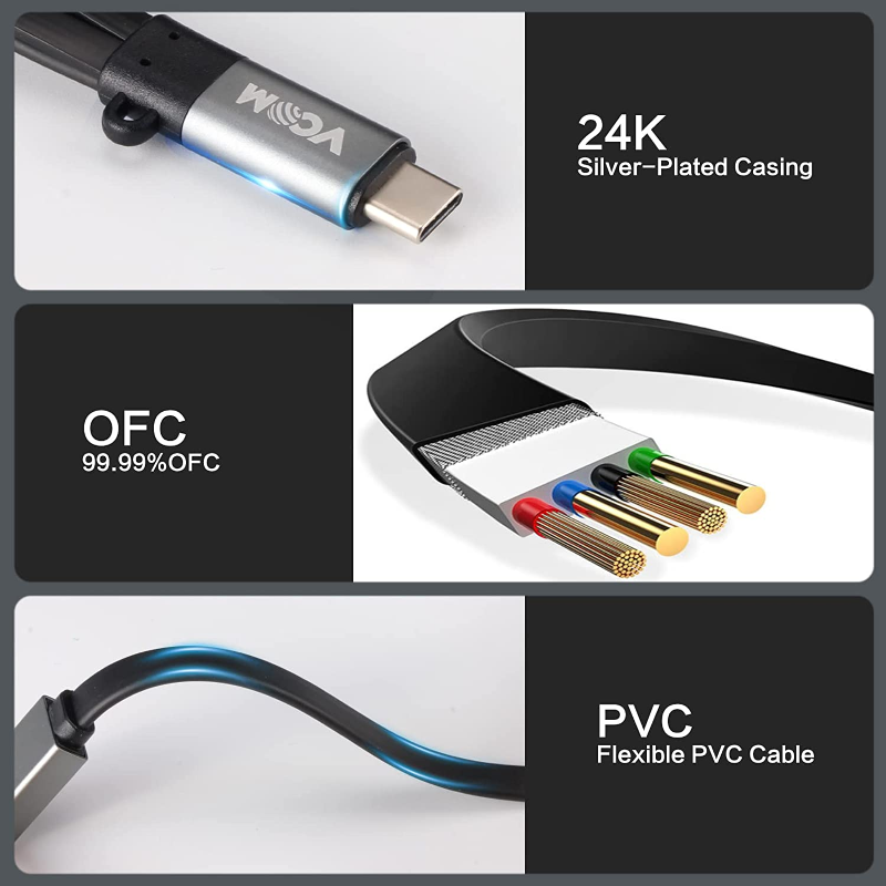 USB C Hub with TF/SD Card Reader, Mini Portable Aluminum USB Extended Cable with USB 3.0 & USB 2.0 Port