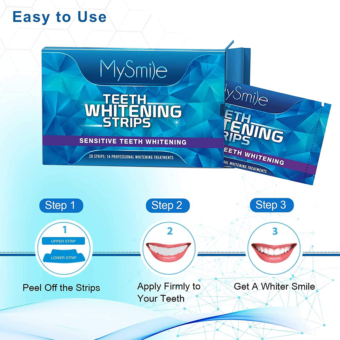 MySmile Teeth Whitening Strips, 28 White Strips Teeth Whitening Kit, Non-Sensitive 14 Sets Teeth Whitener for Tooth Whitening, Helps to Remove Smoking Coffee Soda Wine Stain, Up to 10 Shades Whiter