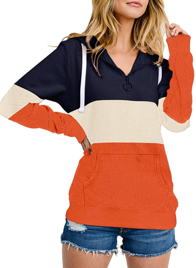 JomeDesign Hoodies for Women Pullover Long Sleeve Color Block 1/4 Zip Casual Sweatshirts with Pockets