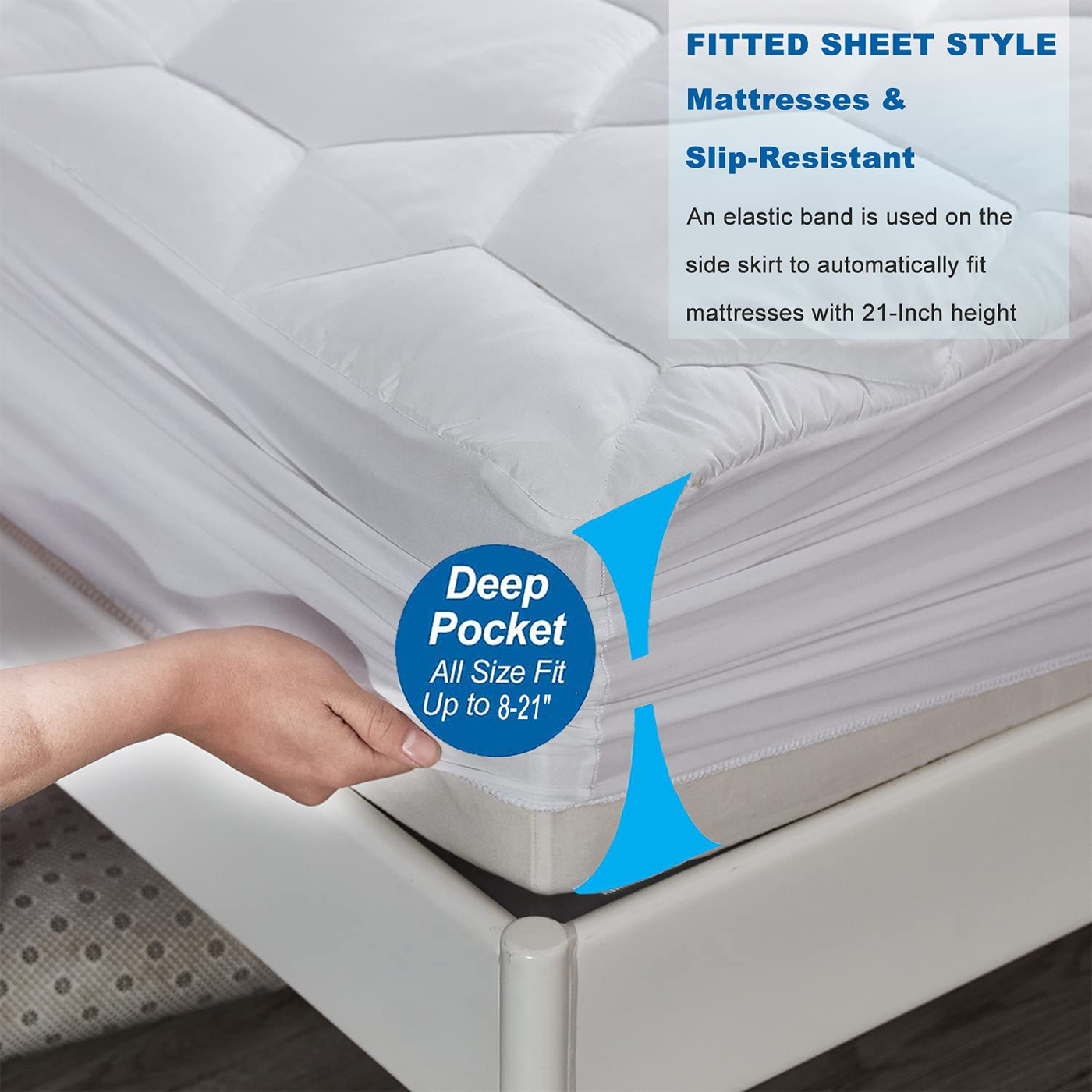 Gehannah Twin Size Mattress Pad Soft Mattress Cover, Breathable Noiseless Quilted Fitted Mattress Protector with 8-21" Deep Pocket Mattress Topper