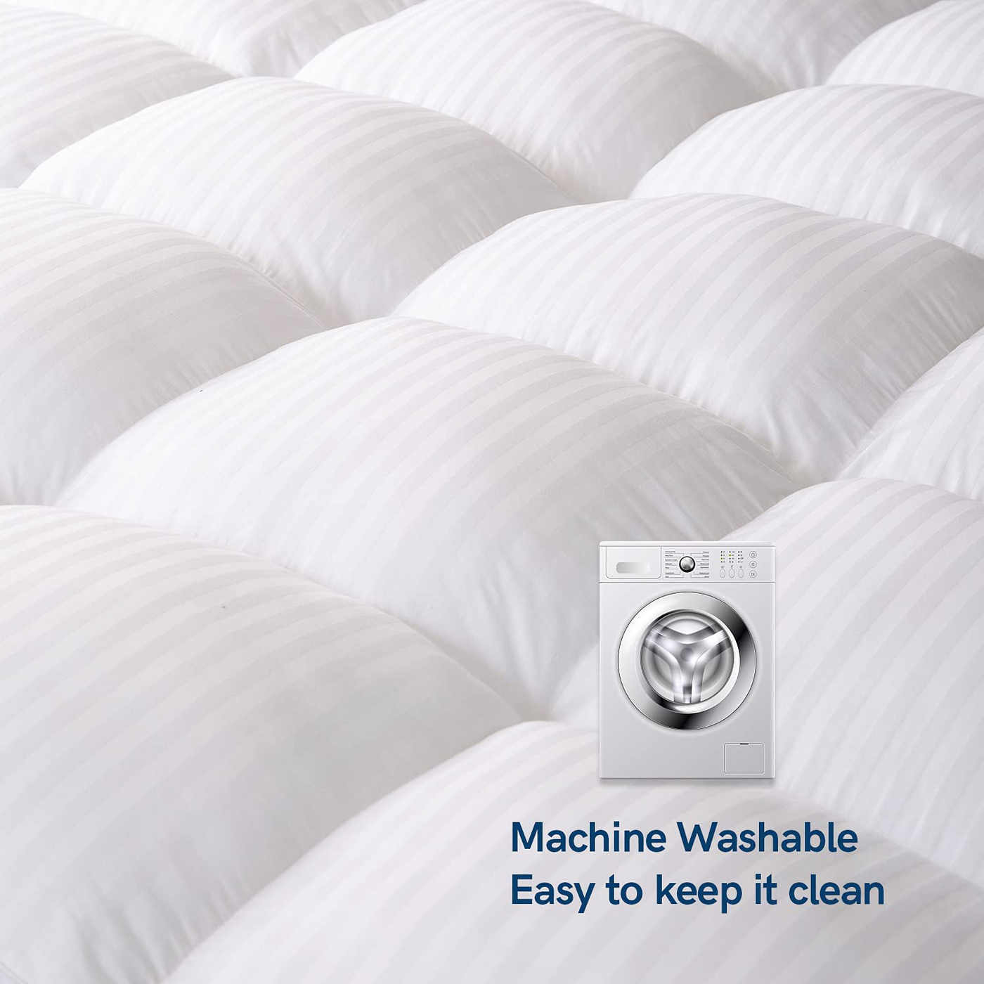 ELEMUSE Twin White Cooling Mattress Topper for Back Pain, Extra Thick Mattress pad Cover, Plush Soft Pillowtop with Elastic Deep Pocket, Overfilled Down Alternative Filling