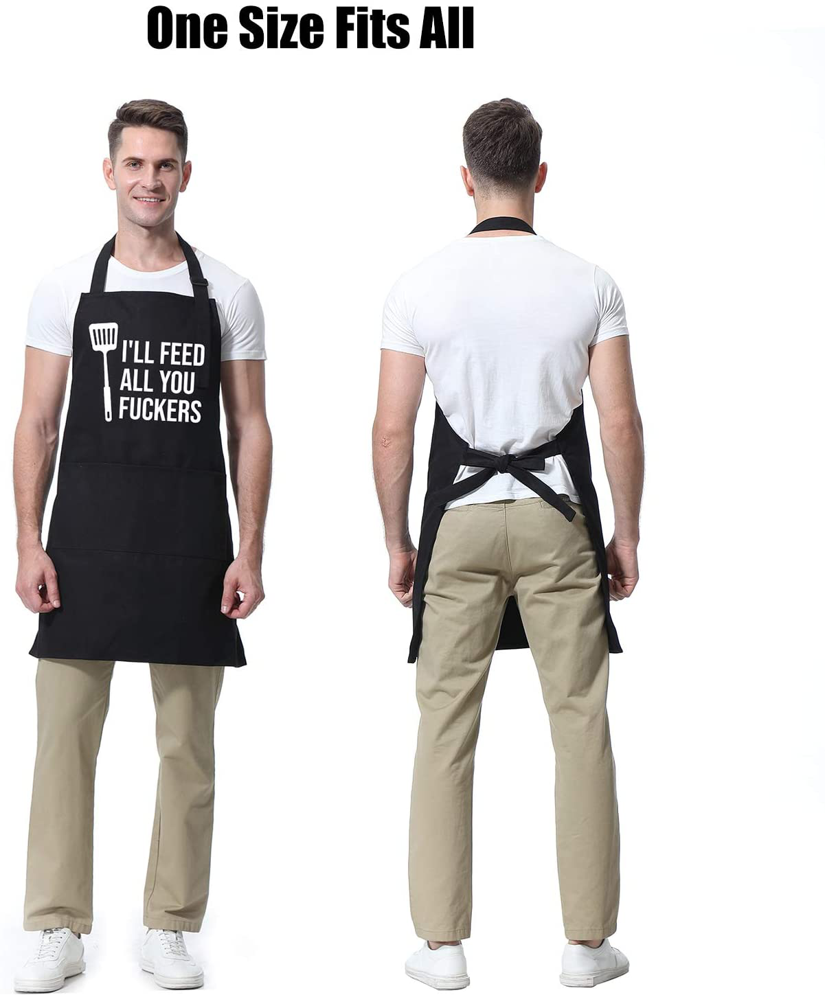 I'll Feed All You - Funny Aprons for Men, Women with 3 Pockets - Dad Gifts, Gifts for Men - Christmas, Thanksgiving, Birthday Gifts for Husband, Dad, Wife, Mom - Miracu Cooking Grilling BBQ Chef Apron