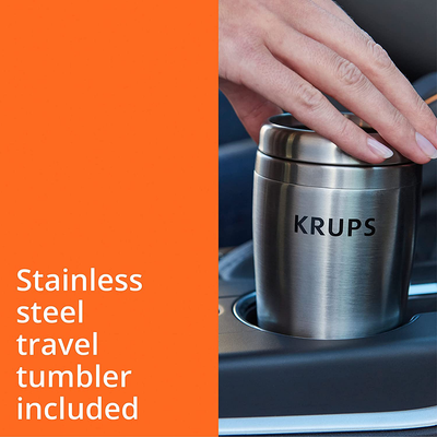 KRUPS Simply Brew to Go Single Serve Drip Coffee Maker with Travel Tumbler Included, 12 fluid ounces, Silver and Black