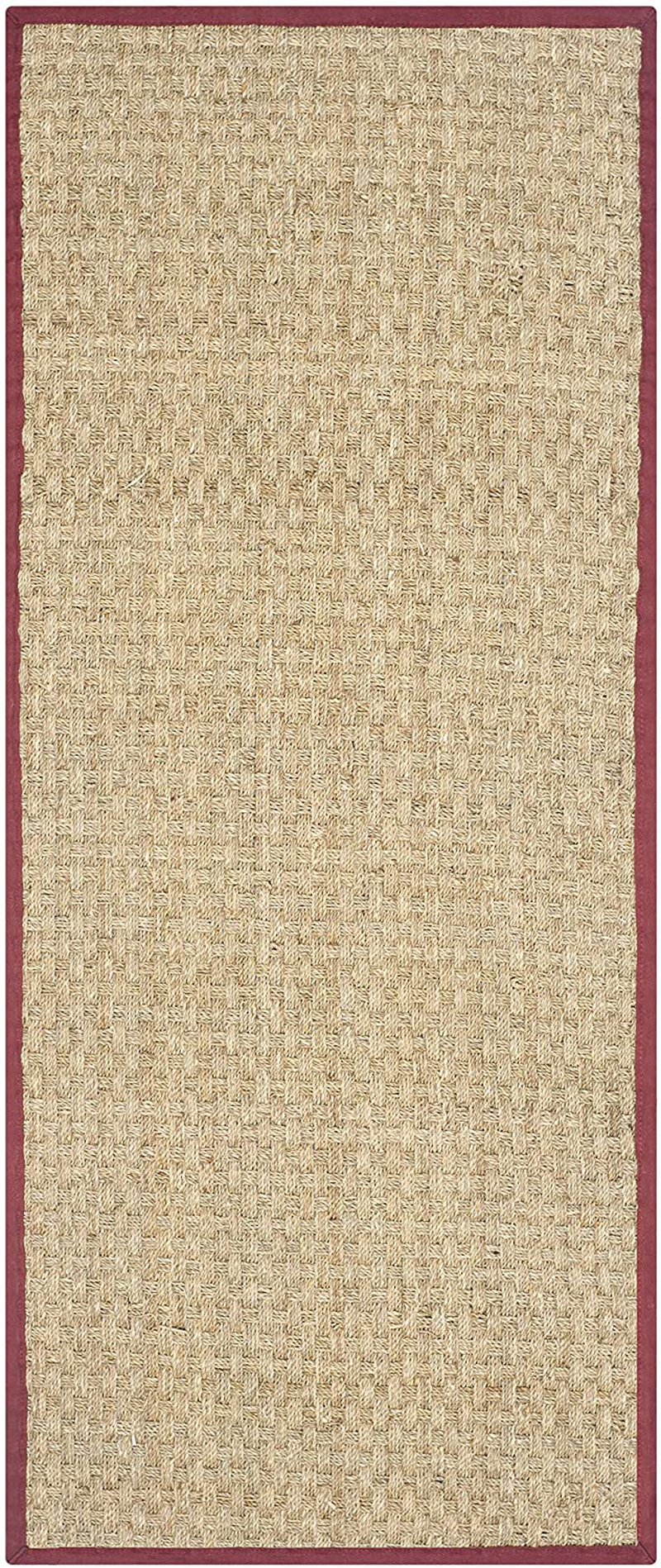 Safavieh Natural Fiber Collection NF114D Border Basketweave Seagrass Accent Rug, 2' x 3', Red