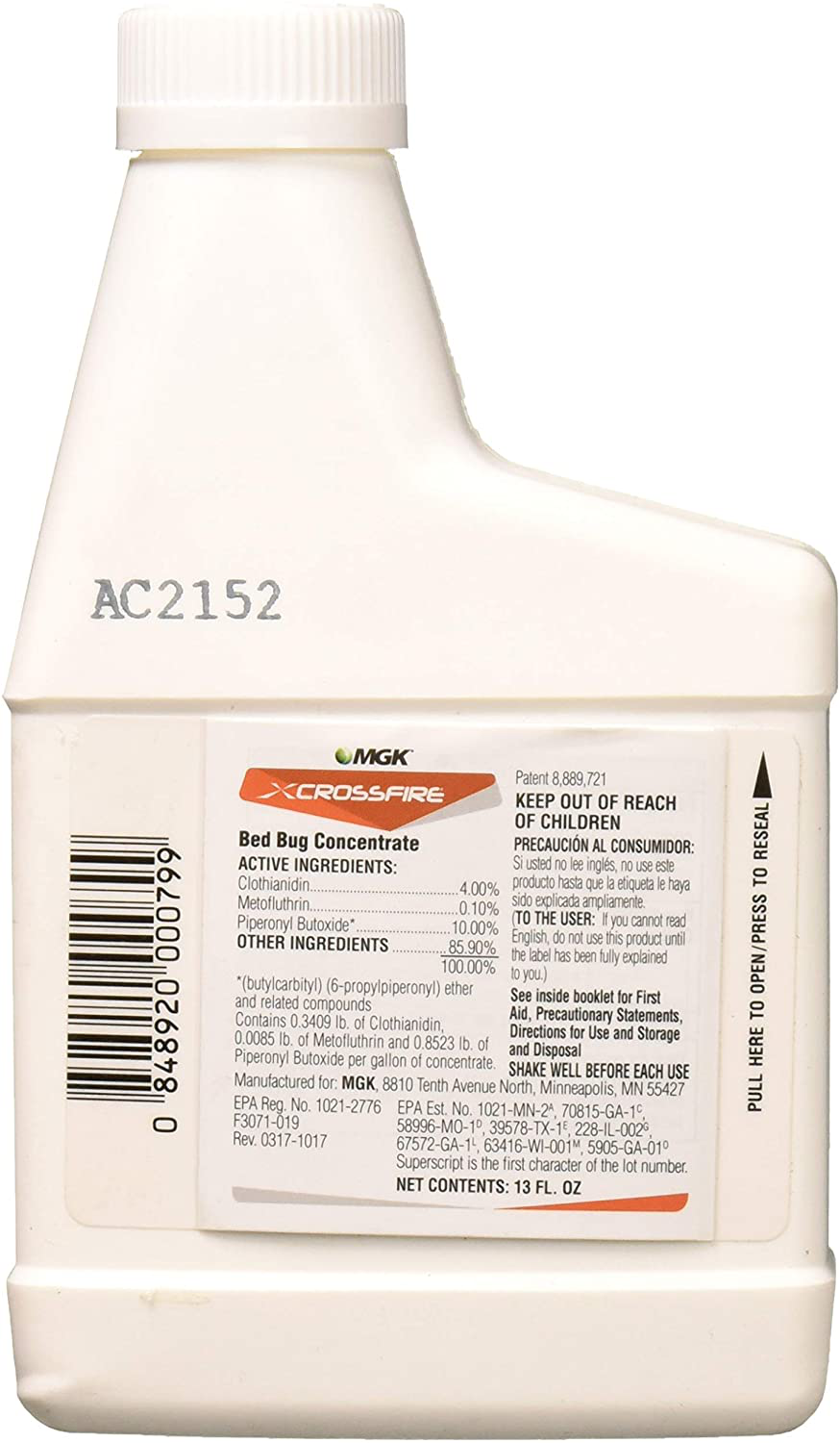 MGK 1852 Crossfire Concentrate 13oz Insecticide, 13 oz, Clear