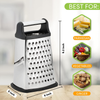 Professional Box Grater, Stainless Steel with 4 Sides, Best for Parmesan Cheese, Vegetables, Ginger, XL Size, Black