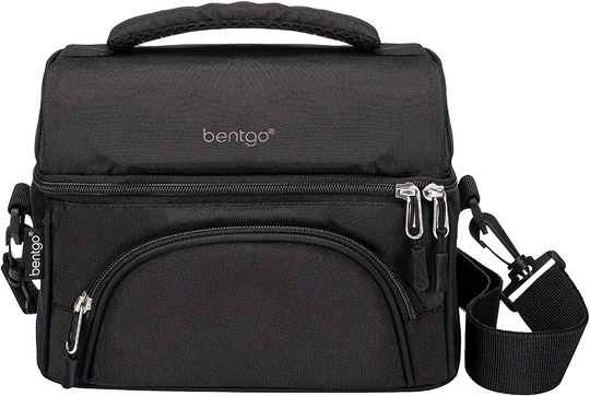 Bentgo Deluxe Lunch Bag - Durable and Insulated Lunch Tote with Zippered Outer Pocket, Internal Mesh Pocket, Padded and Adjustable Straps, & 2-Way Zippers - Fits All Bentgo Lunch Boxes (Carbon Black)