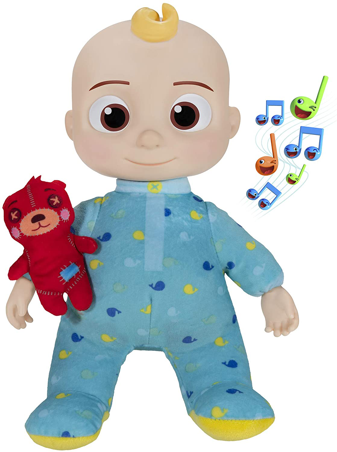 CoComelon Official Musical Bedtime JJ Doll, Soft Plush Body – Press Tummy and JJ sings clips from ‘Yes, Yes, Bedtime Song,’ – Includes Feature Plush and Small Pillow Plush Teddy Bear – Toys for Babies