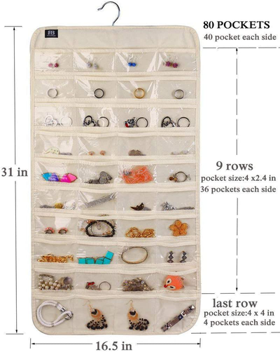 BB Brotrade Hanging Jewelry Organizer,Accessories Organizer,80 Pocket Organizer for Holding Jewelries (Black)