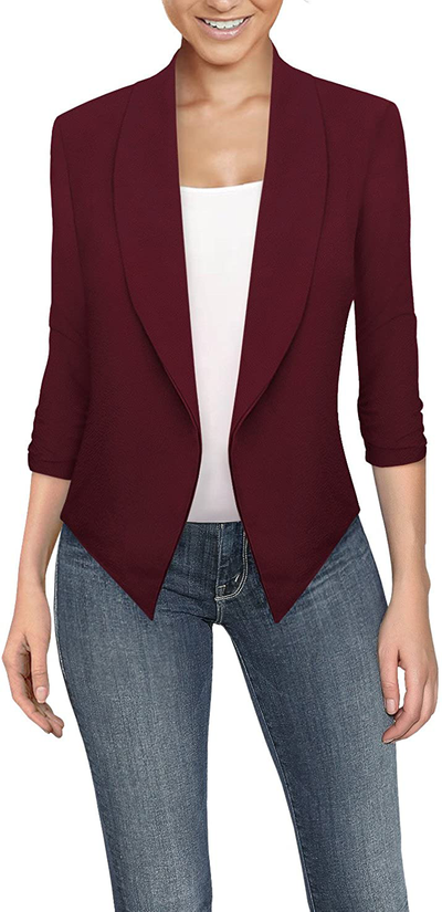 Hybrid & Company Womens Casual Work Office Open Front Blazer Jacket with Removable Shoulder Pads Made in USA