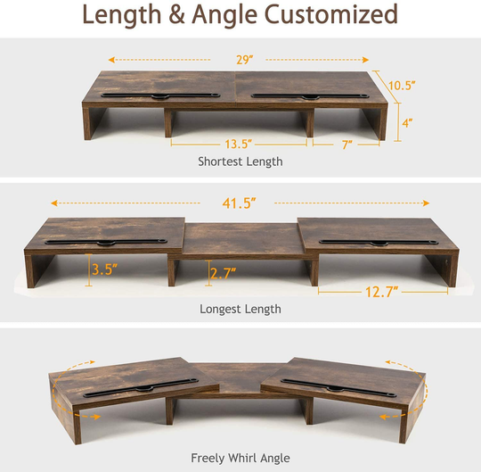 LORYERGO Dual Monitor Riser Stand - 3 Shelf Screen Laptop Stand with Storage Slots for Phone (Vintage)