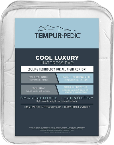 Tempur-Pedic Cool Luxury Mattress Pad, Queen, White