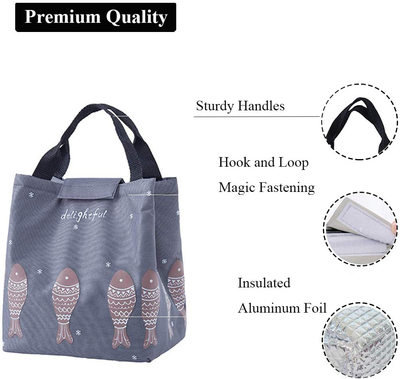 Insulated Lunch Bag, Lunch Tote Bag Box for Women, Reusable Oxford Thermal Container with Aluminum Foil for Work, Office, Picnic(Light gray)