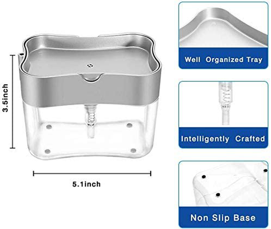 Aeakey Soap Dispenser,Dish Soap Dispenser for Kitchen,Sponge Holder Sink Dish Washing Soap Dispenser 13 Ounces (Silver)