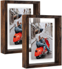 WIFTREY 2 Pack 4x6 Floating Picture Frames, Double Glass Rustic Photo Frame for Wall Hanging or Tabletop Standing, Displays Photo up to 6x8, Brown