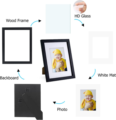 Yamiyo 8x10 Picture Frame with HD Glass,Display Pictures 5x7 with Mat or 8x10 Without Mat,Multi Photo Frames Bulk for Wall or Tabletop Display,Set of 6,Distressed White