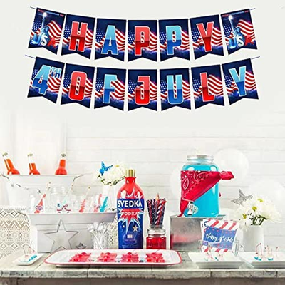 4th of July Decorations- Rustic Patriotic Banner -Red White Blue Stars Bunting Garland