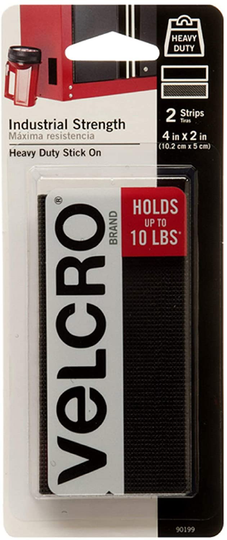 VELCRO Brand Industrial Strength Fasteners | Stick-On Adhesive | Professional Grade Heavy Duty Strength Holds up to 10 lbs on Smooth Surfaces | Indoor Outdoor Use | 4 x 2 inch Strips, 2 sets, Black