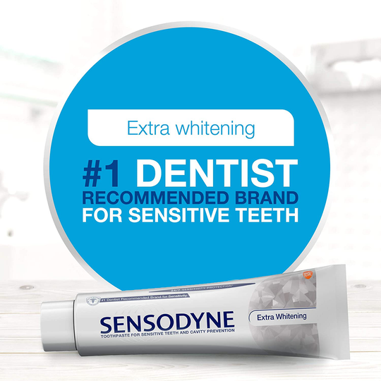 Sensodyne Toothpaste for Sensitivity, Extra Whitening for Sensitive Teeth, 4 Ounce (Pack of 3)