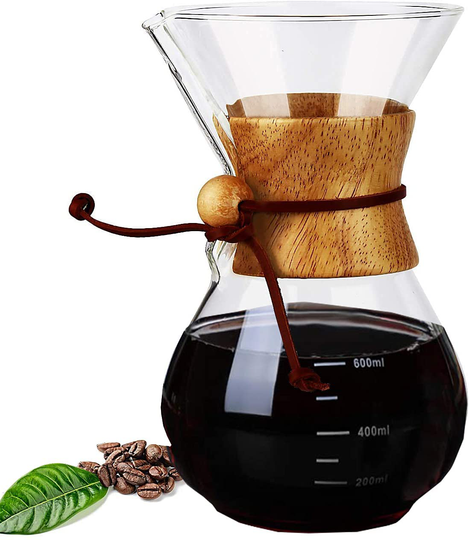 Pour Over Coffee Maker, Phyismor 34 oz Borosilicate Glass Carafe Manual Coffee Dripper Brewer with Real Wood Sleeve