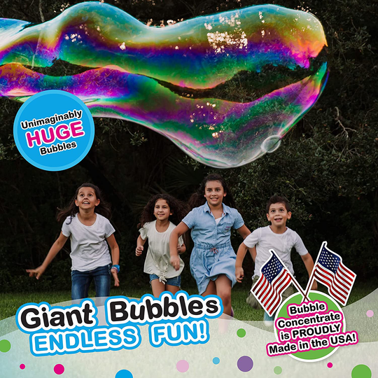 WOWMAZING Giant Bubble Wands Kit: (4-Piece Set) | Incl. Wand, Big Bubble Concentrate and Tips & Trick Booklet | Outdoor Toy for Kids, Boys, Girls | Bubbles Made in The USA - Standard Kit
