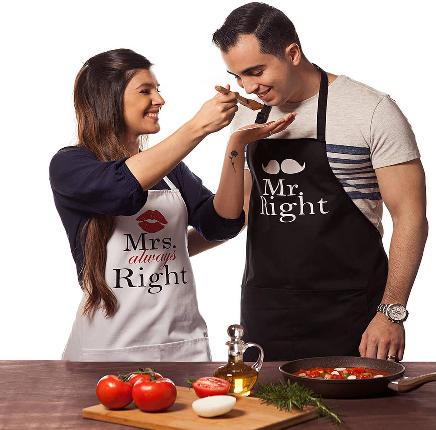 Nomsum, Mr. and Mrs. Right Apron Set, Couples Gift Set for Engagements, Weddings, Anniversaries and More, 2-Piece, Mr Right Mrs Always Right, One-size