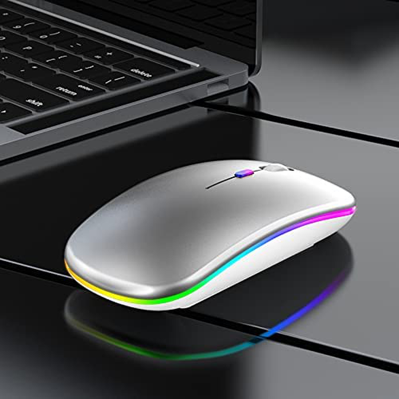 LED Wireless Mouse, Rechargeable Slim Silent Mouse 2.4G Portable Mobile Optical Office Mouse with USB & Type-c Receiver, 3 Adjustable DPI for Laptop, Computer, Notebook, PC, Desktop (Black)