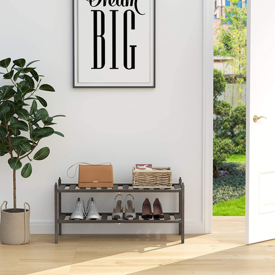 Dranixly Bamboo 2-Tier Shoe Rack Stackable Shoe Shelf Storage Organizer for Entryway, Hallway and Closet, 27.2"x11"x13.2" (Natural)