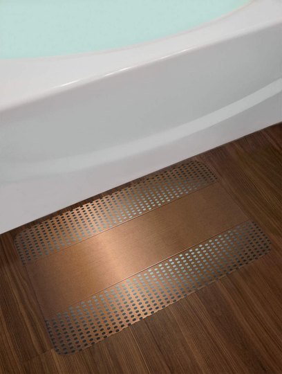 Industrial Bath Mat, Perforated Grid Plate Steel Dots Illustration Futuristic Technology Theme, Plush Bathroom Decor Mat with Non Slip Backing
