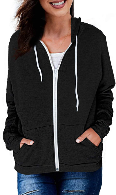 Temofon Women's Sweatshirt Zip Up Long Sleeve Solid Color Hoodies Casual Sweatshirts with Pocket S-XL