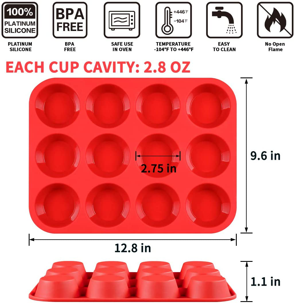 12 Cups Silicone Muffin Pan - Nonstick BPA Free Cupcake Pan 1 Pack Regular Size Silicone Mold