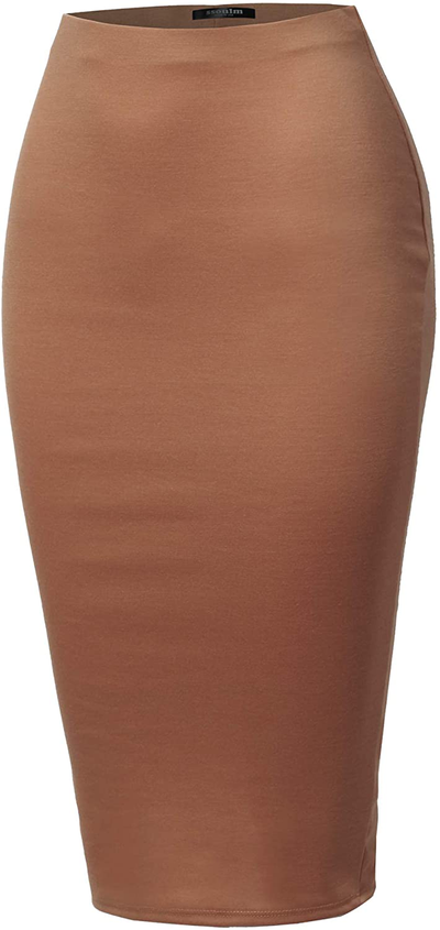 SSOULM Women's Work Office Stretchy Fitted Midi Pencil Skirt with Back Slit and Plus Size