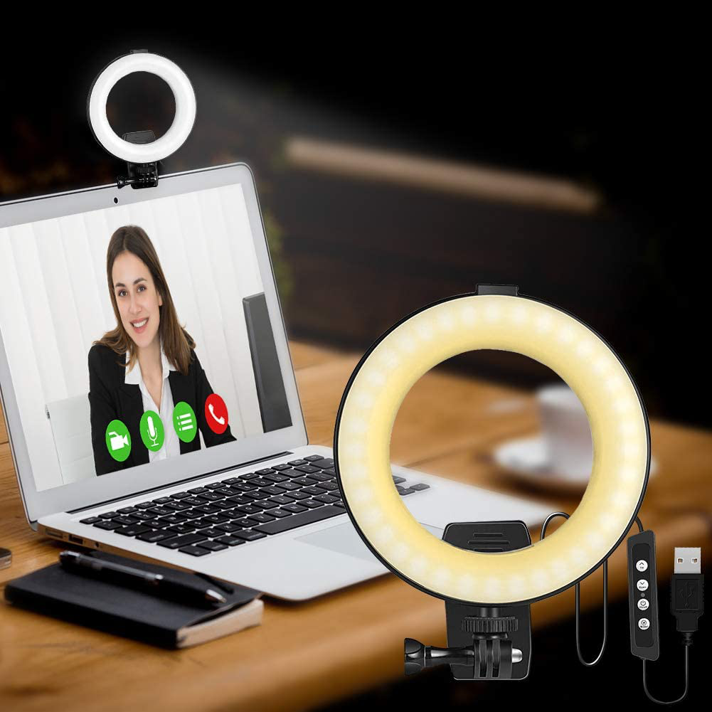 Video Conference Lighting Kit, LED Dimmable Ring Light Adjustable Clip On Monitor 