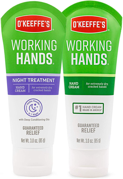 O'Keeffe's Working Hands Hand Cream, 3 Oz Tube and Night Treatment Hand Cream, White, 103002