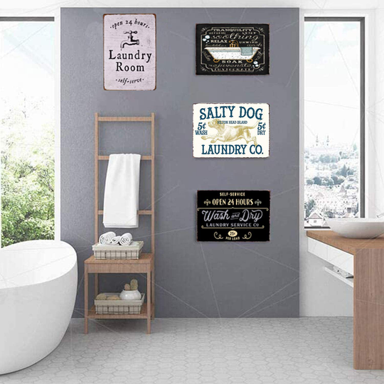 PXIYOU Salty Dog Laundry CO Vintage Farmhouse Laundry Room Sign Country Home Decor Washroom Signs Art Wall Blue 8X12Inch