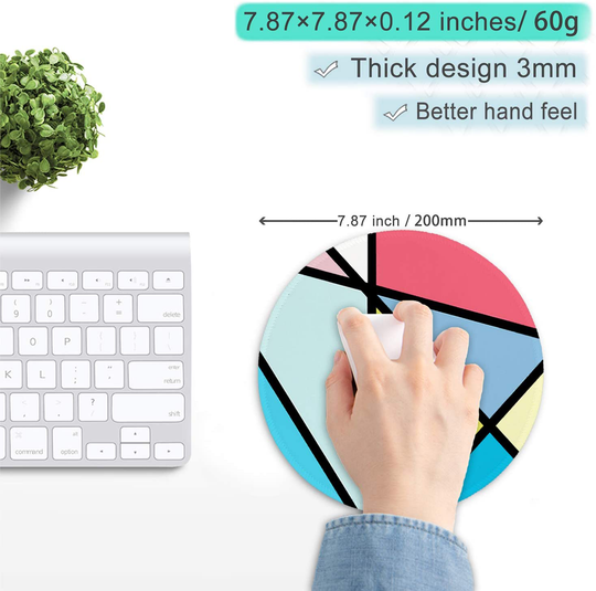 ITNRSIIET Mouse Pad, Colorful Geometric Pattern Design Round Mousepad. Customized Gaming Mousepads for Laptop and Computer. Cute Design Desk Accessories. Non-Slip, Stitched Edges, Waterproof