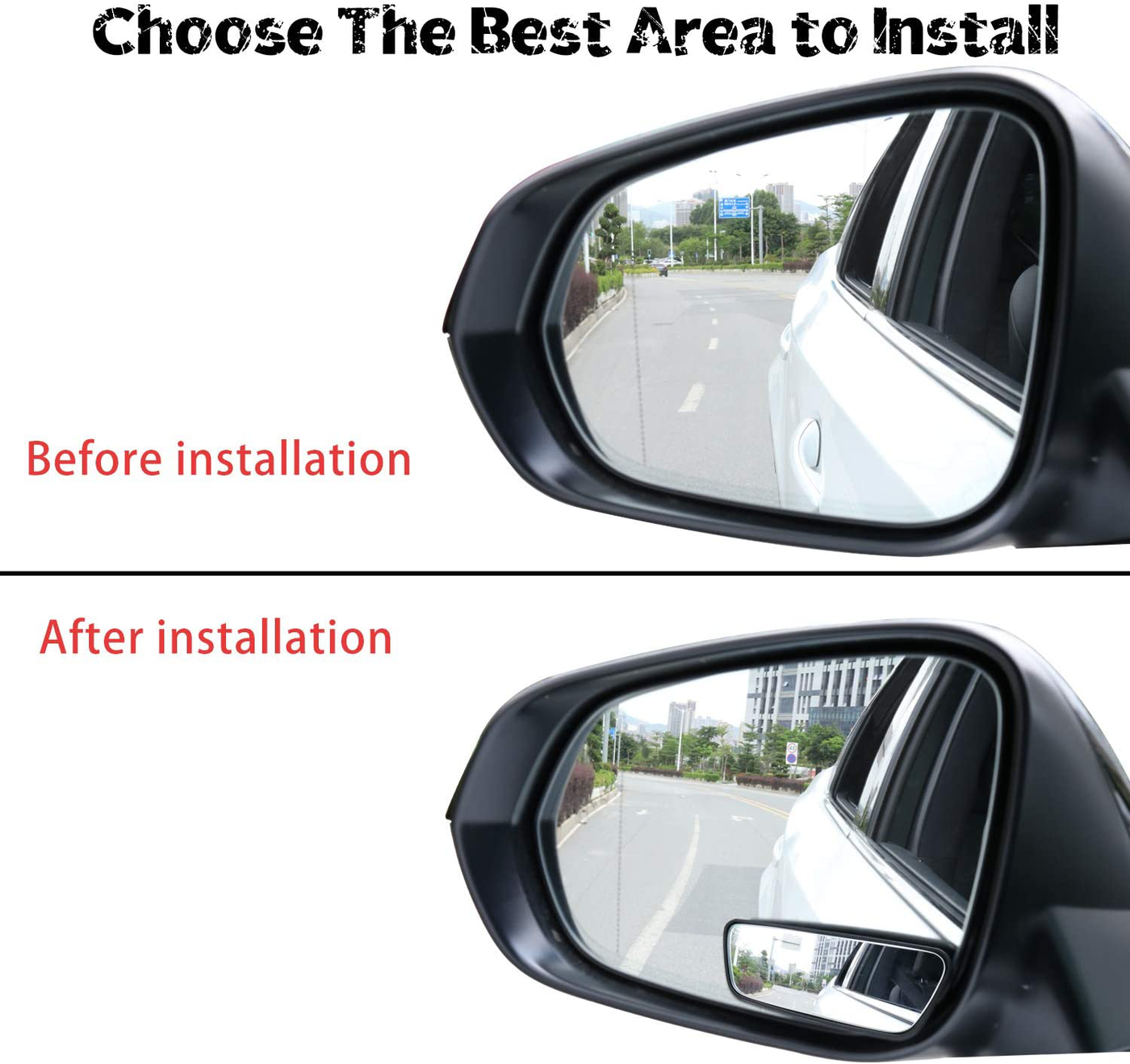 Framed Rectangular Blind Spot Mirror, HD Glass and ABS Housing Convex Wide Angle Rearview Mirror with Adjustable Stick for Universal Car
